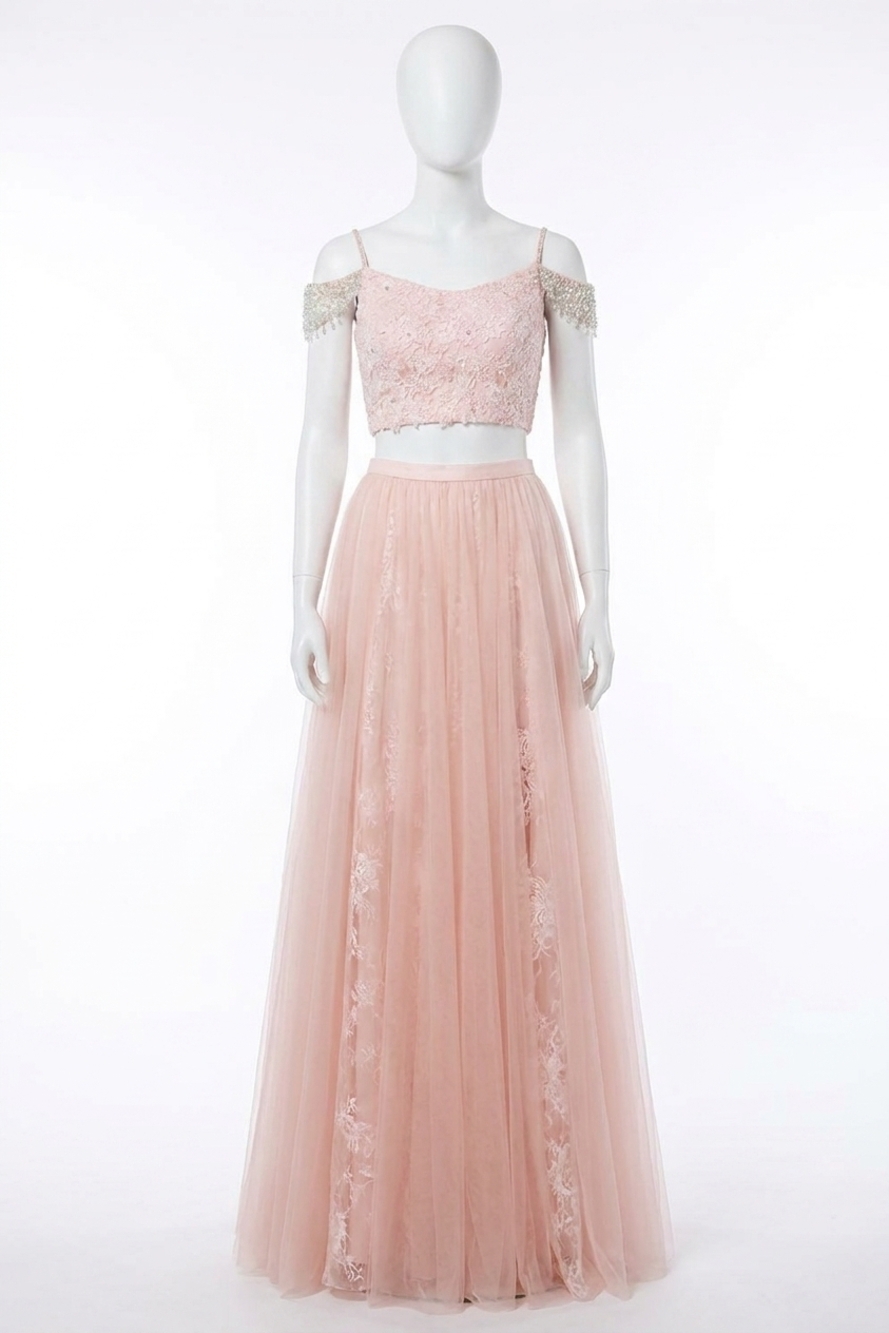 NEW SHERRI HILL beaded shoulder strap prom dress in blush